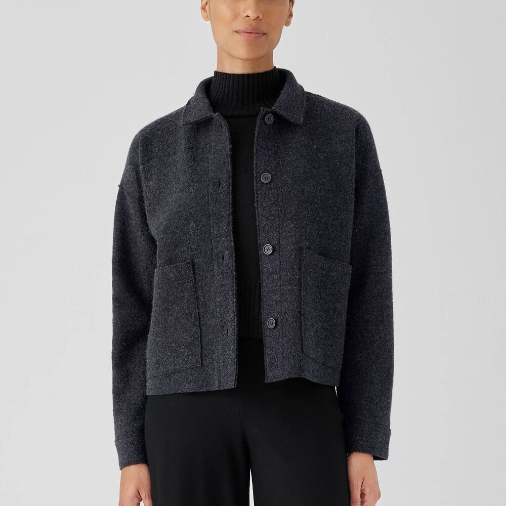 Eileen Fisher Lightweight Boiled Wool Classic Collar Jacket  s. XL